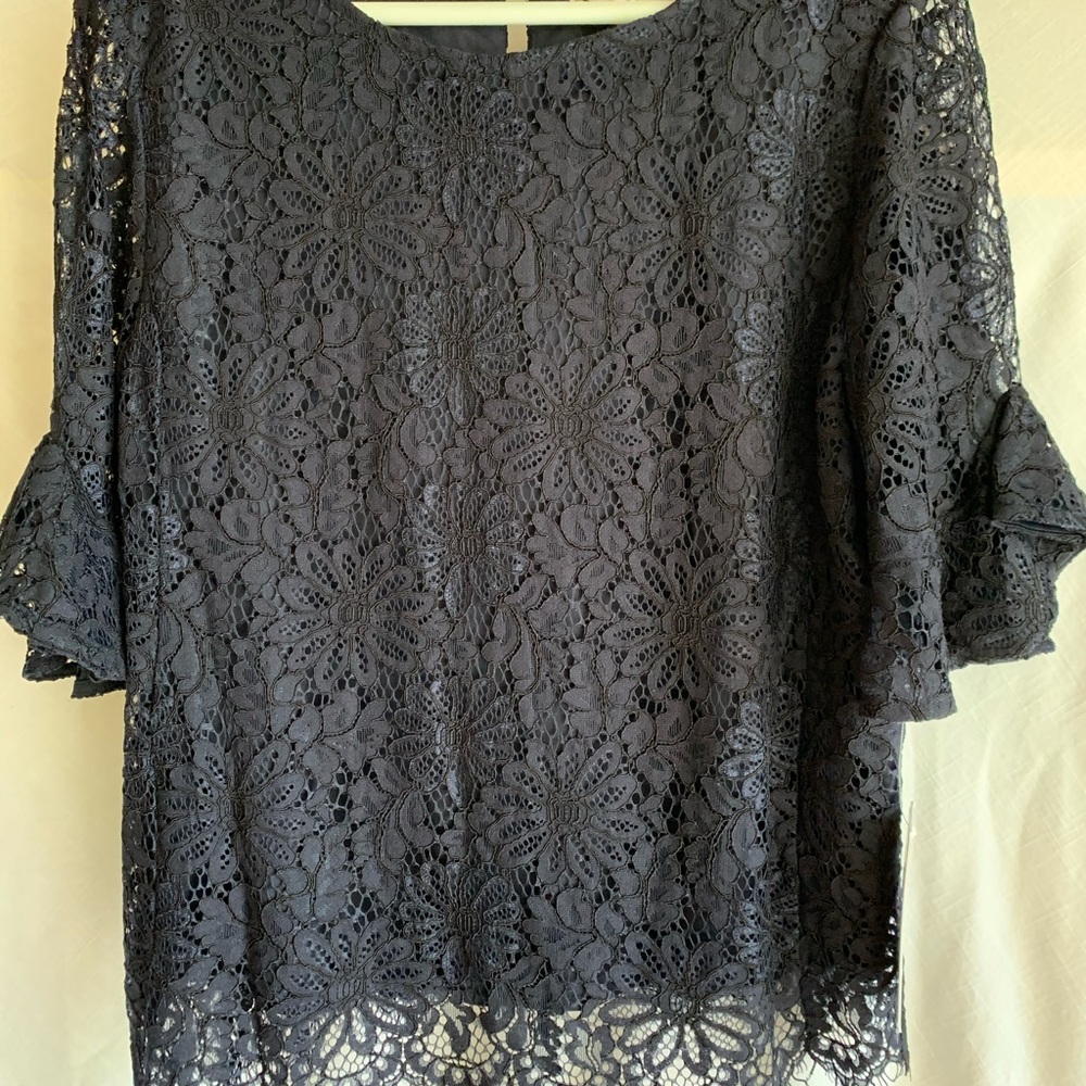 Dark navy pattern blouse bell sleeves size L